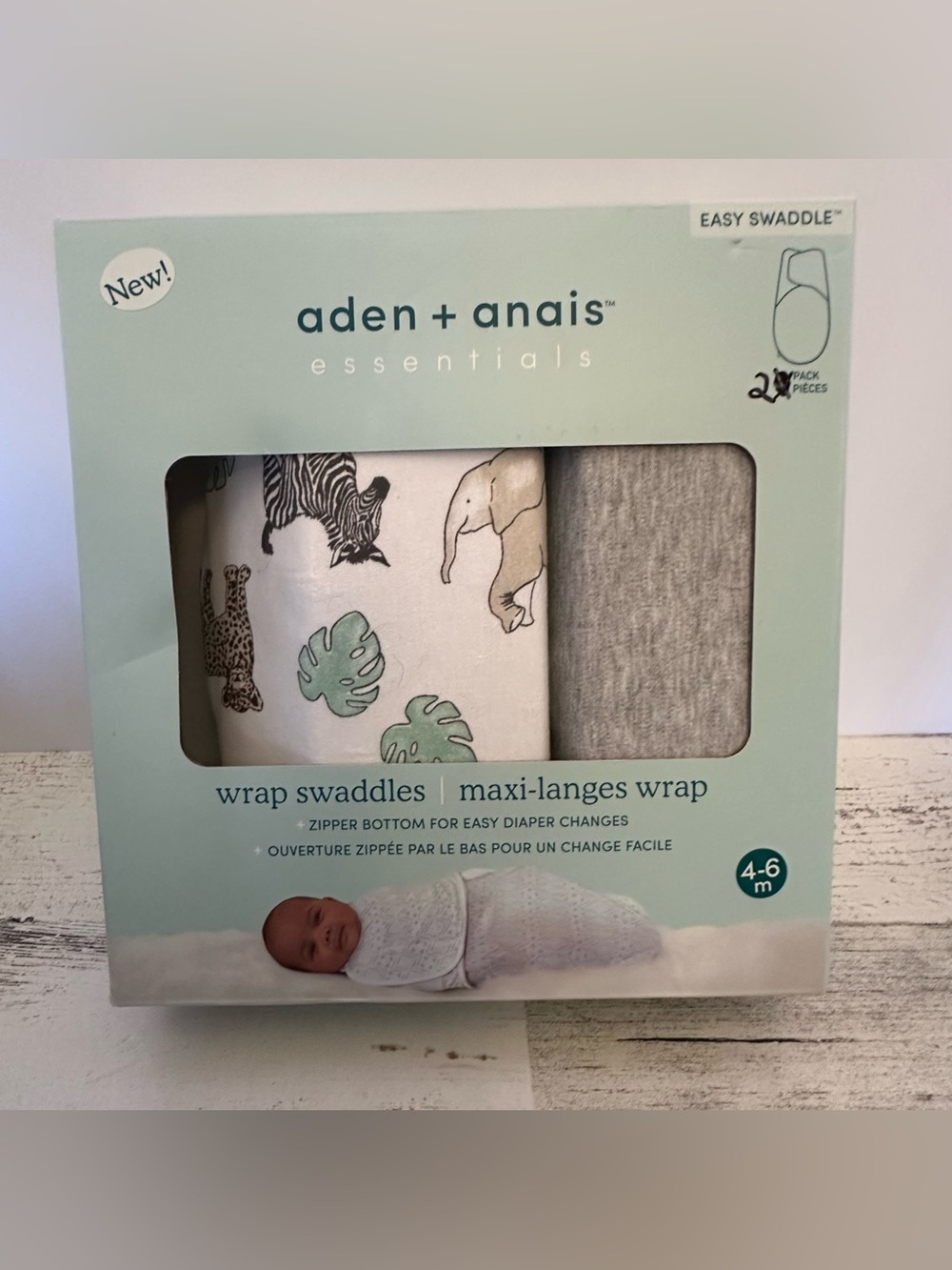 Aden + Anais Essentials Swaddle Wrap Blanket Neutral Safari 4-6 Months 2 Pack